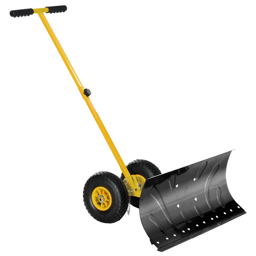 29" Blade Rolling Snow Shovel Rolling Pusher Yellow