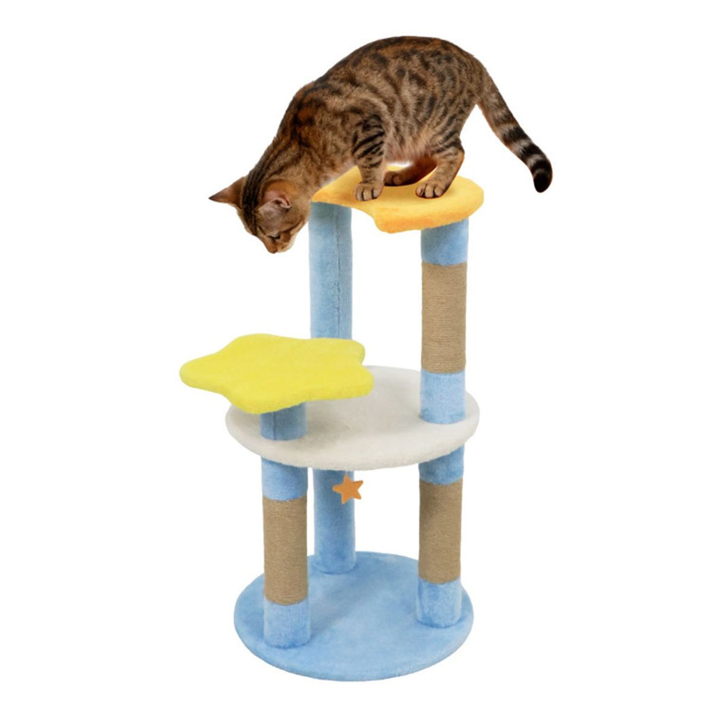29" Moon & Star Cat Tree with 4 Levels, Jute Scratching Posts & Anti-Tipping Device for Kittens & Adults-Blue