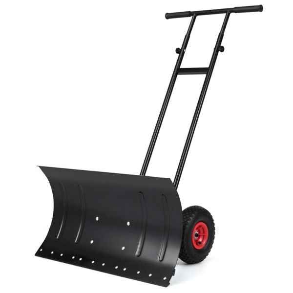 29" x 33" x 44" Blade Snow Shovel with Wheels, 6-Level Handle Tilt & 7-Level Blade Rotation Snow Pusher for Driveway