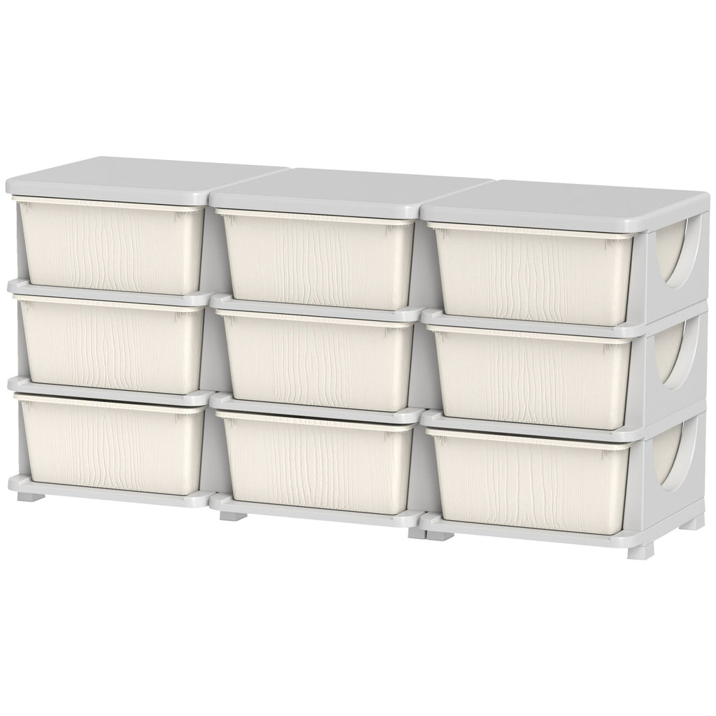 29.5" 3 Tier Kids Storage Unit Dresser Tower w/ 9 Drawers, Cream White