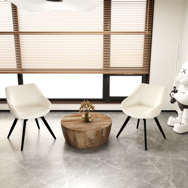 29.53" Medieval MDF coffee table and 2 PU dining chair set, drum integrated dining table and black metal leg dining chairs, suitable for kitchen&home