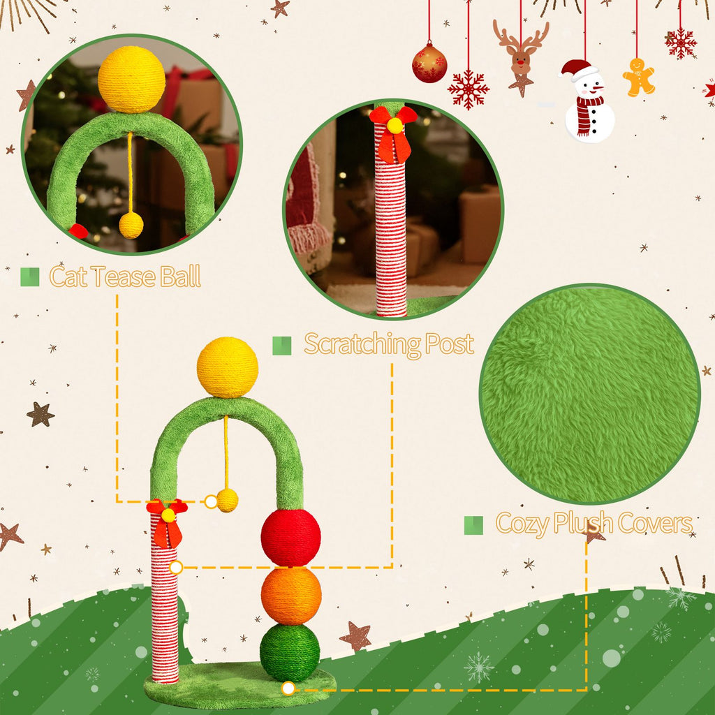 29in Cat Tree Tower with Sisal Scratcher Balls, Cute Holiday Scratching Post with Danging Ball for Indoor Cats