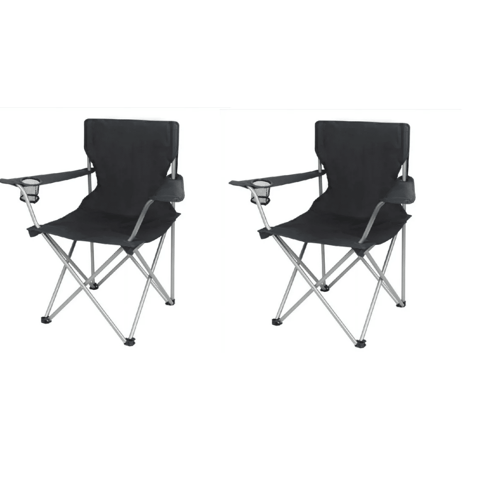 (2Pack) Quad Folding Camp Chair with Cup Holder, Black (Shipment from Walmart)