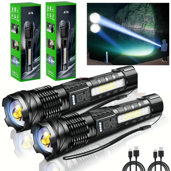 (2Pack)USB Rechargeable LED Flashlight Adjustable Focus Camping Hiking Outdoor Flashlight Work light (Logistics only For USPS.TK/TMEU only For self-pickup)