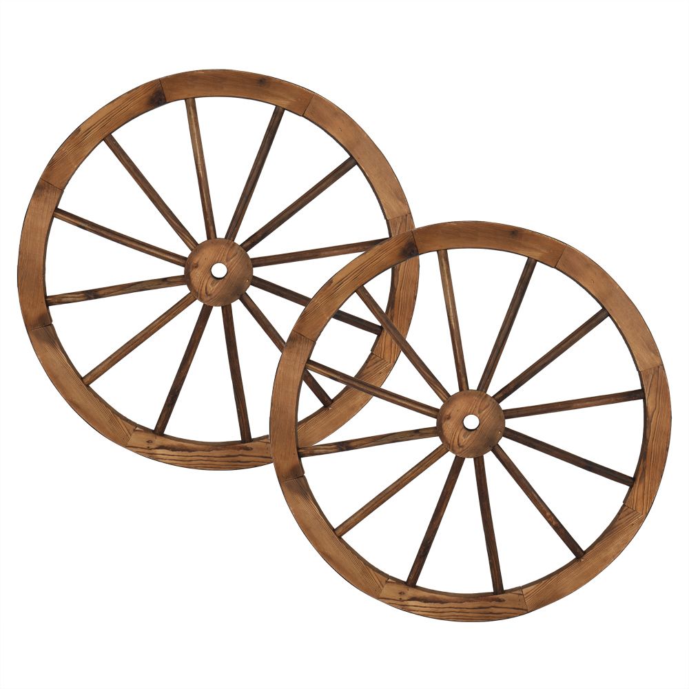 2pcs 30-Inch Old Western Style Garden Art Wall Decor Wooden Wagon Wheel Brown