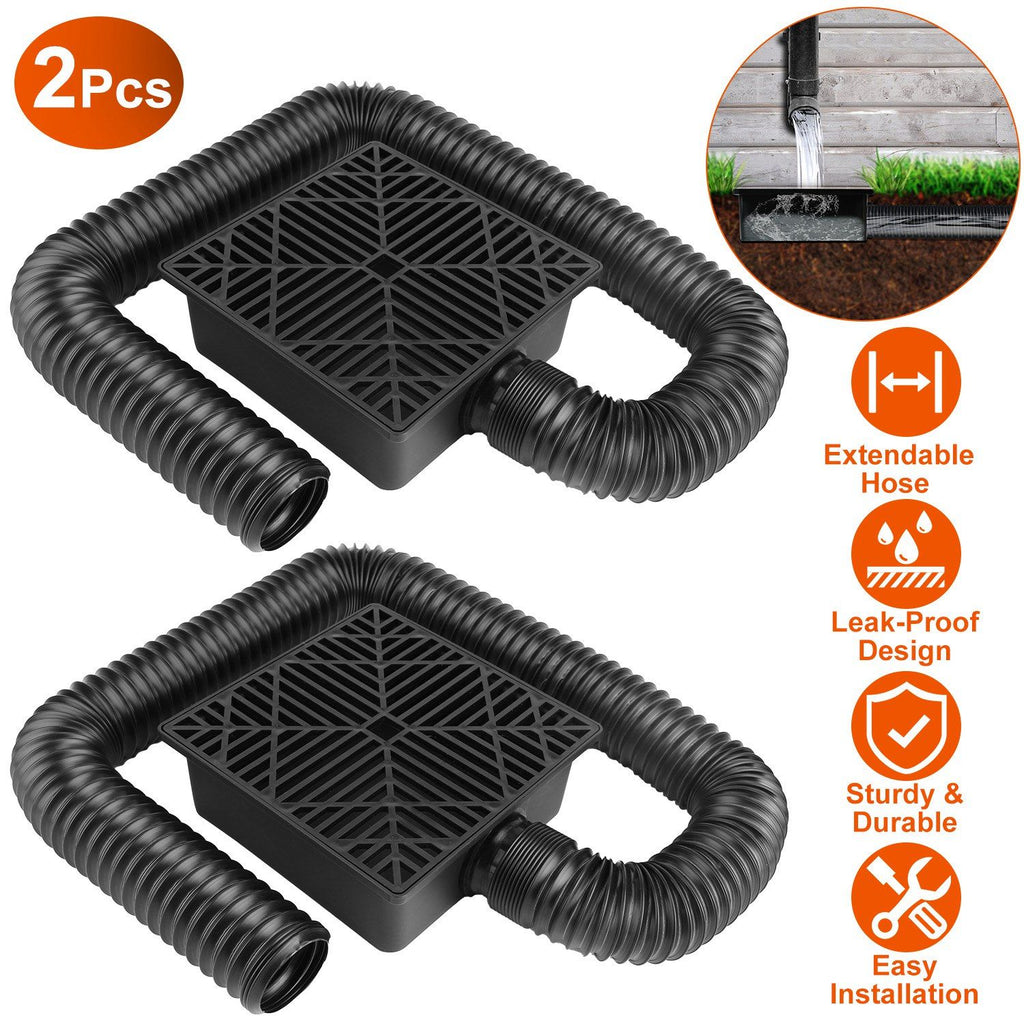 2Pcs 4.9FT Flexible Extendable Hose Gutter Downspout Extension Low Profile No Deep Digging Catch Basin Downspout Extender with For House Foundation Protection