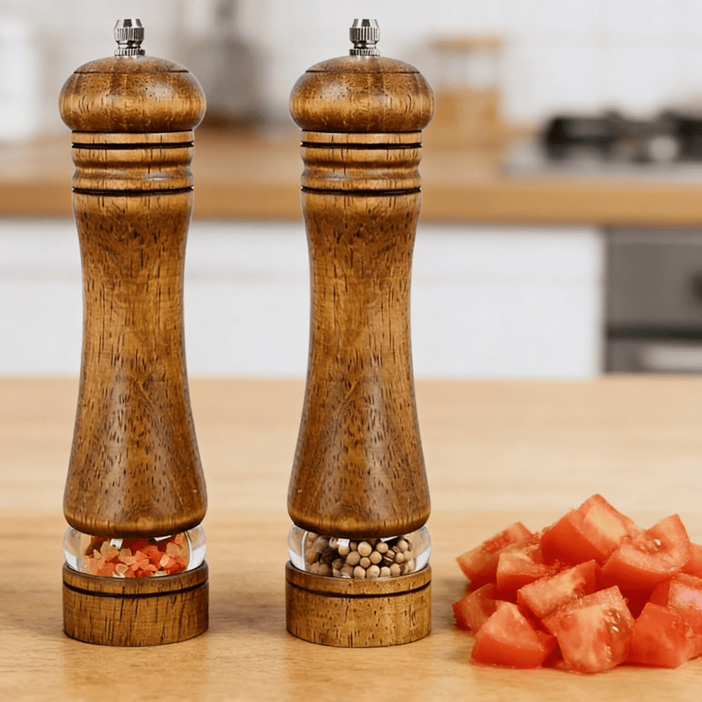 2pcs 8-inch wooden manual pepper grinder with adjustable roughness, kitchen seasoning tool, high-end texture for home use, holiday gift recommendation