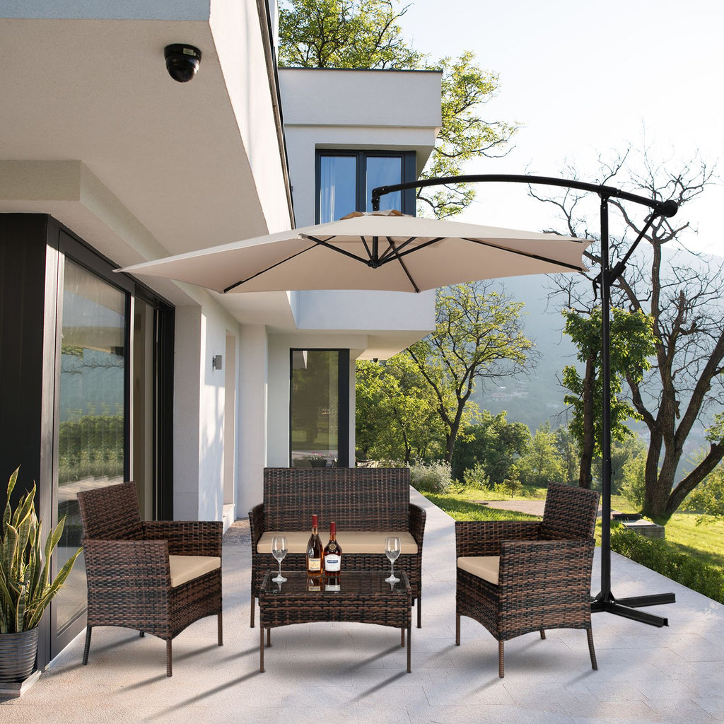 2pcs Arm Chairs 1pc Love Seat & Tempered Glass Coffee Table Rattan Sofa Set Brown Gradient