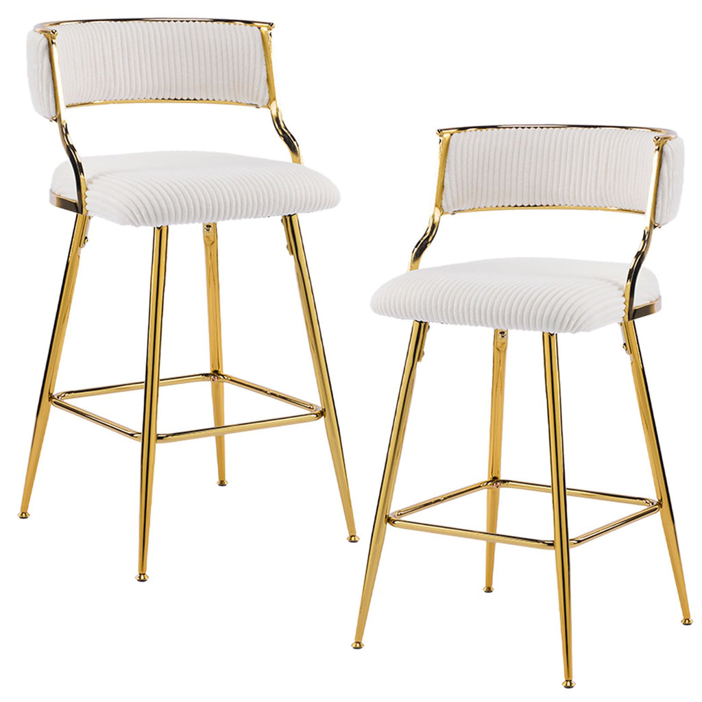 2pcs Thick Corduroy Gold-plated Iron Feet Bar Stool Beige