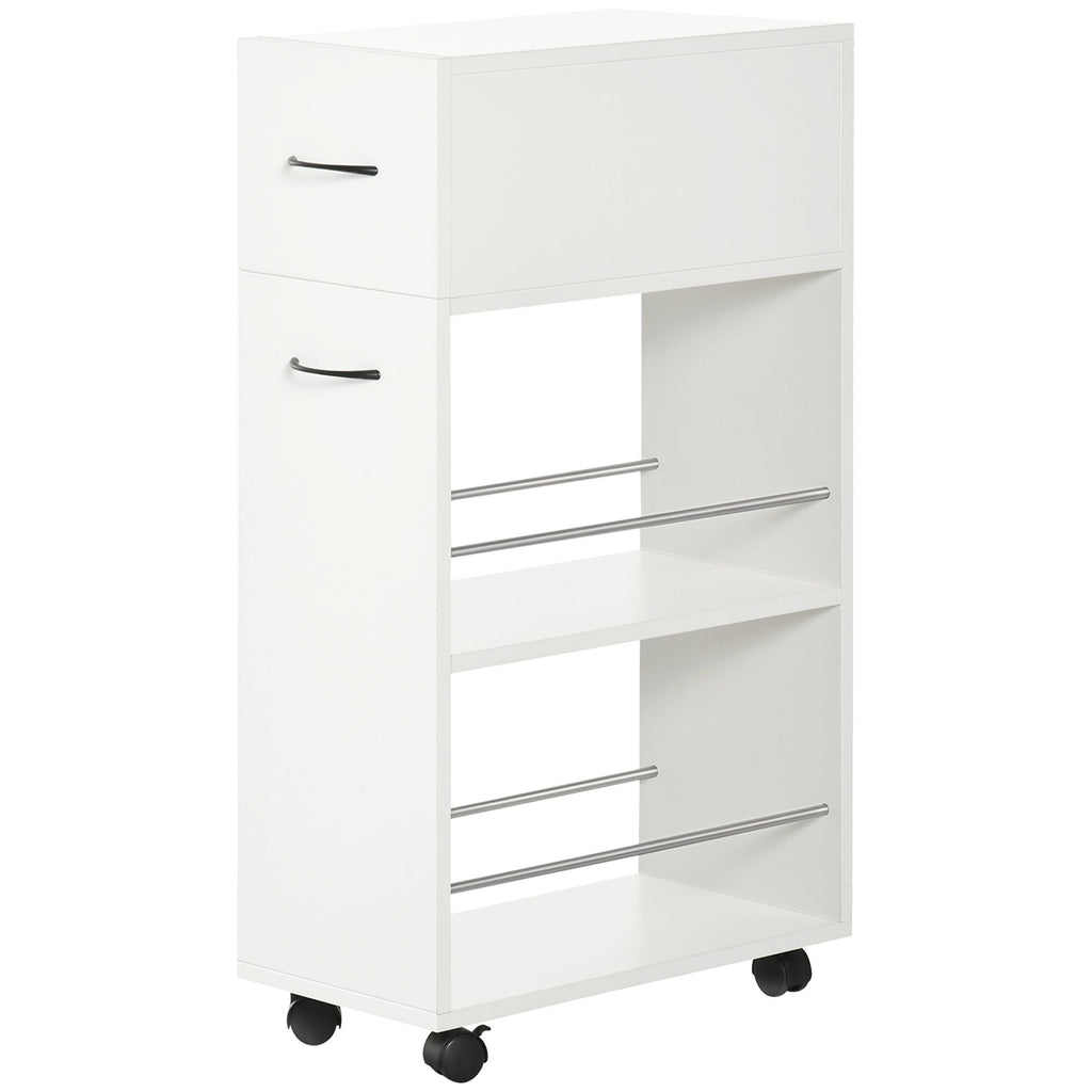 3- tier Slim Storage Cart, Rolling Narrow Kitchen Cart on Wheels for Small Place, Slide Out Side Utility Cart for Bathroom, Laundry