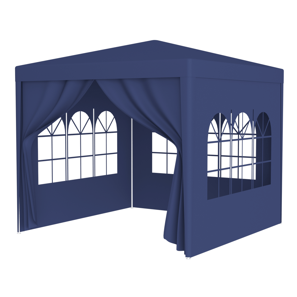 3 * 3m 4 sided (two doors), spiral tube pergola made of blue PE fabric, 10'x10 'party tent with 4 detachable sides, outdoor heavy-duty pergola, wedding tent with spray painted iron pipes