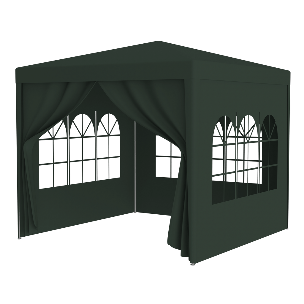 3 * 3m 4 sided (two doors), spiral tube pergola made of green PE fabric, 10'x10 'party tent with 4 detachable sides, outdoor heavy-duty pergola, wedding tent with spray painted iron pipes