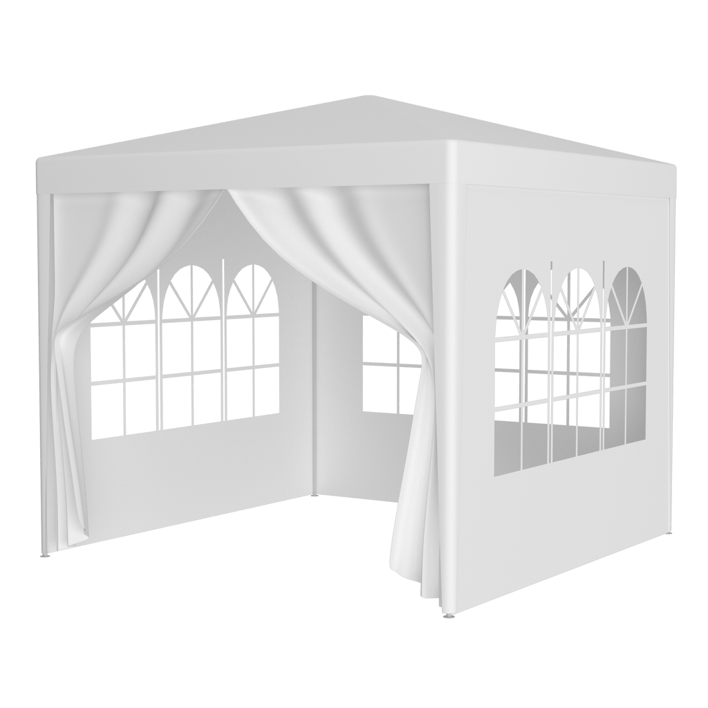 3 * 3m 4 sided (two doors), spiral tube pergola made of white PE fabric, 10'x10 'party tent with 4 detachable sides, outdoor heavy-duty pergola, wedding tent with spray painted iron pipes