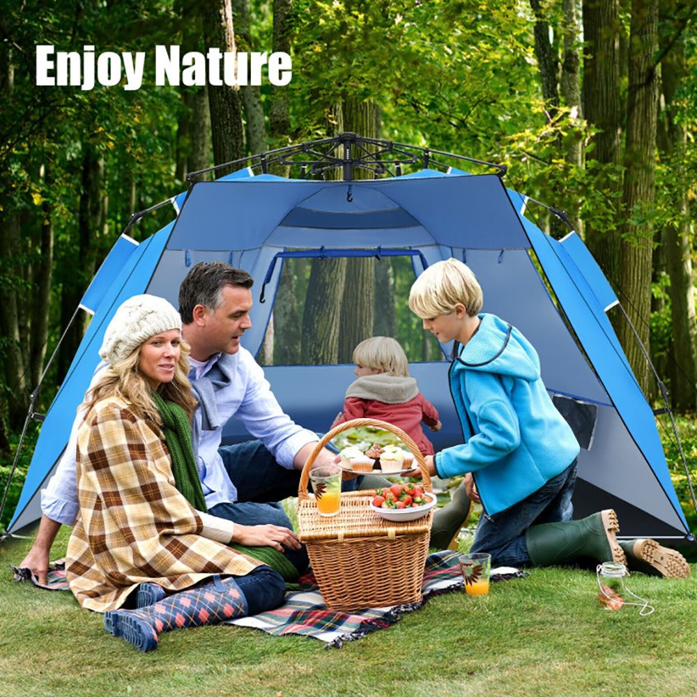 3-4 Person Easy Pop-Up Beach Tent UPF 50+ Portable Sun Shelter