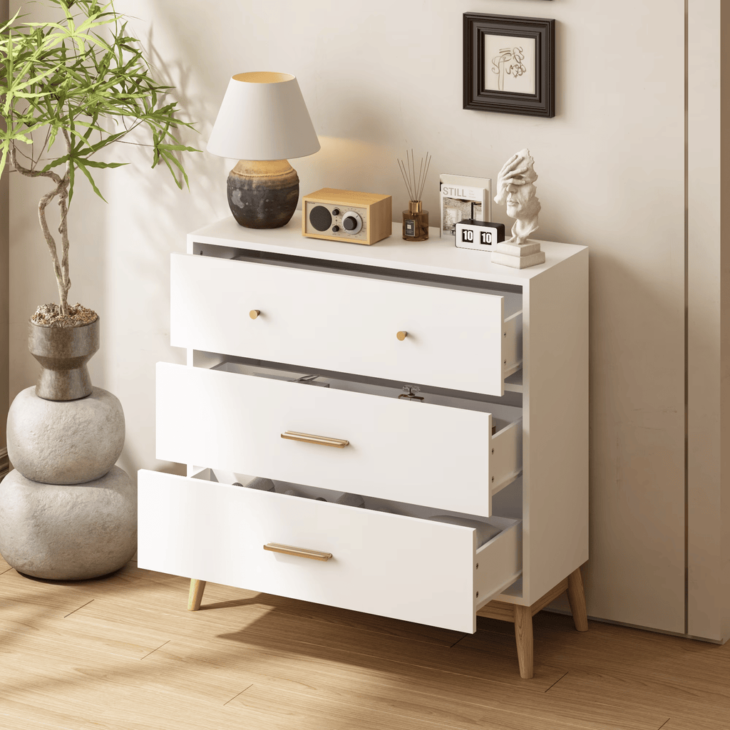 3 Drawer DresserforBedroom,Modern ChestofDrawers,Small Dresser NightstandOrganizewith Rose Gold HandleforSmall Space,Kids Room