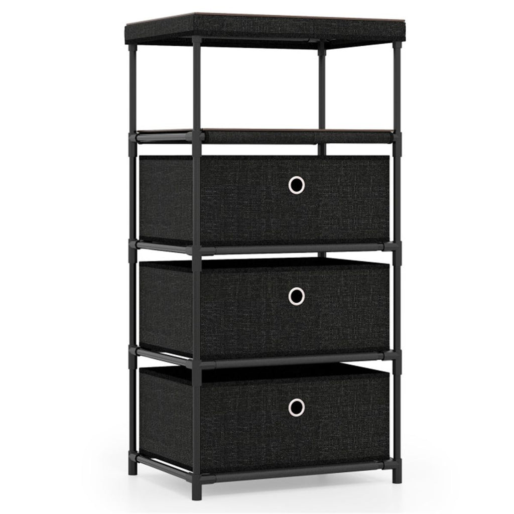 3-Drawer Fabric Storage Cabinet - Removable Foldable Drawers, Industrial Wood Top, Metal Frame with Anti-Tipping Kits (Rustic Brown/Black)