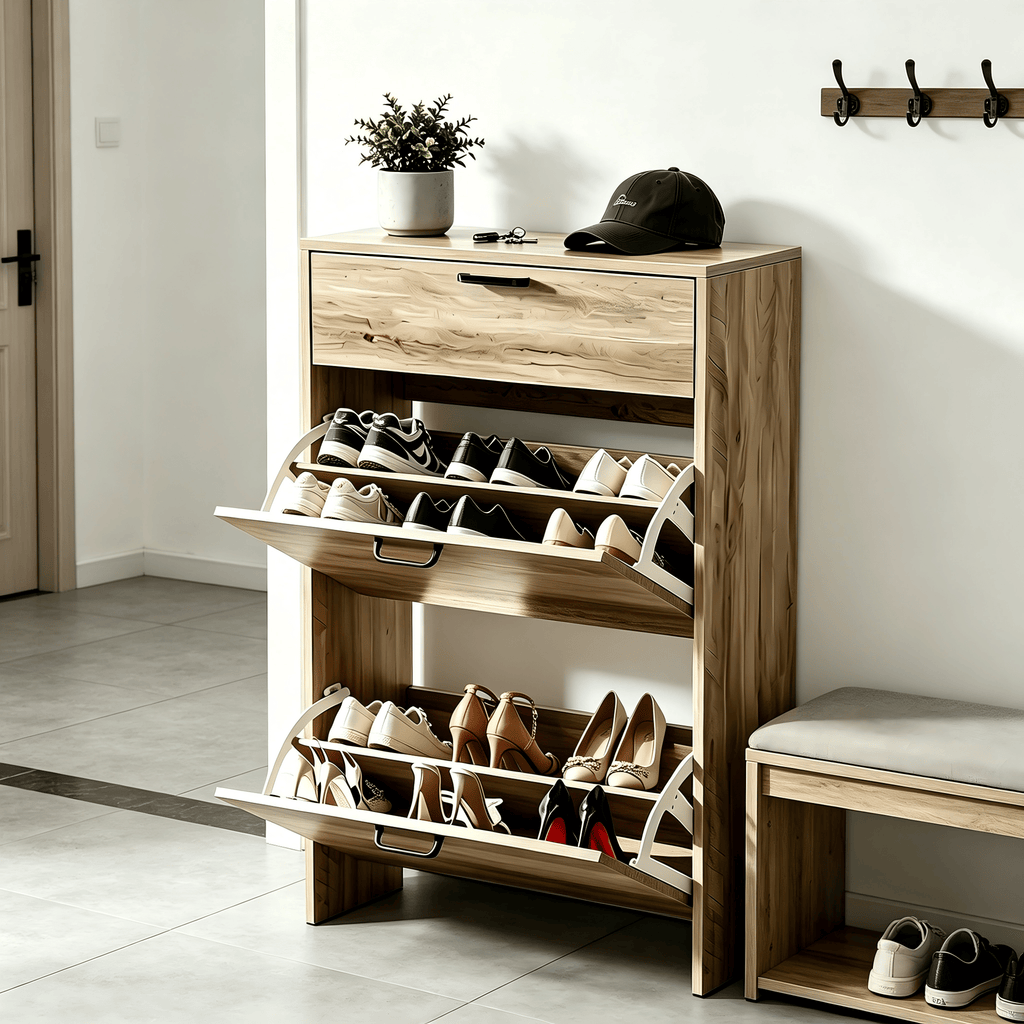 3-Drawer Flip-Front Shoe Cabinet 25"*9.45"*37" Washed grey