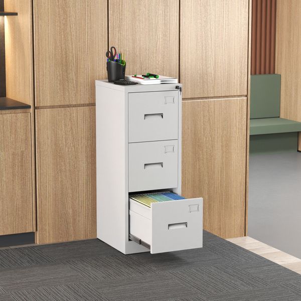 3 Drawer Metal Vertical File Cabinet with Lock and Card Slot Office Home Vertical File Cabinet for A4 Legal/Letter Size Narrow File Cabinet Locked,Assembly Required (White)--Self-pickup not supported