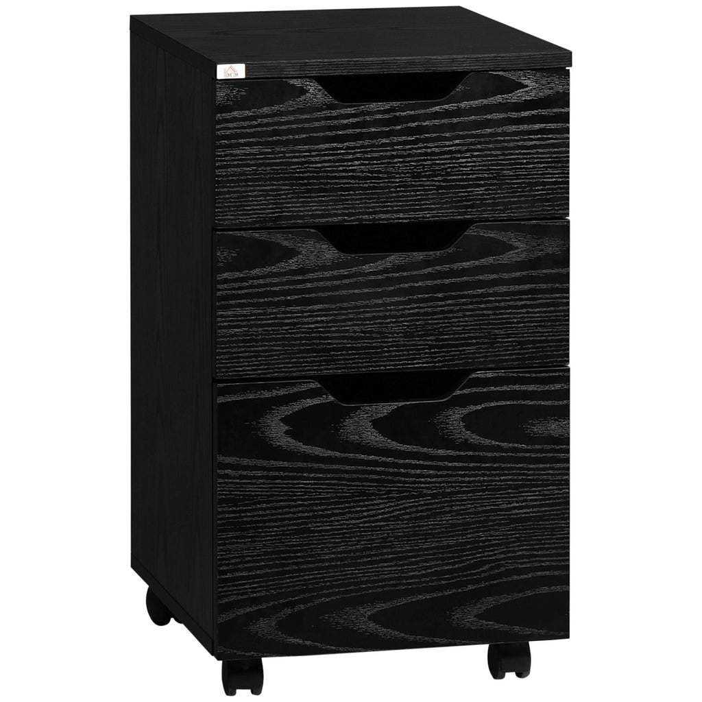 3 Drawer Mobile File Cabinet, Rolling Printer Stand, Vertical Filing Cabinet, Black Wood Grain