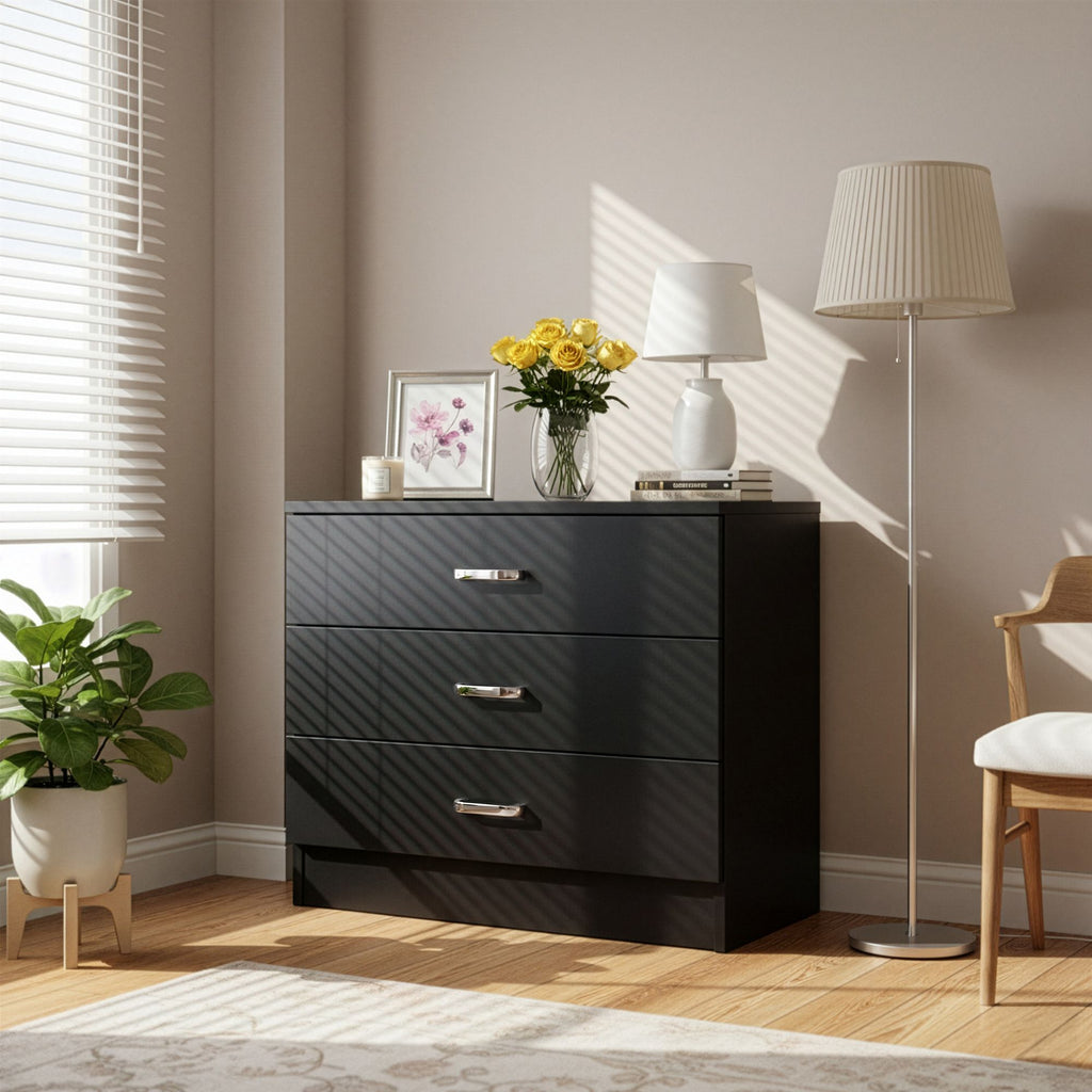 3-Drawer P2 Particleboard Bedside Table with Melamine Finish Drawer Cabinet Lockers 25.98*12.99*22.05in White