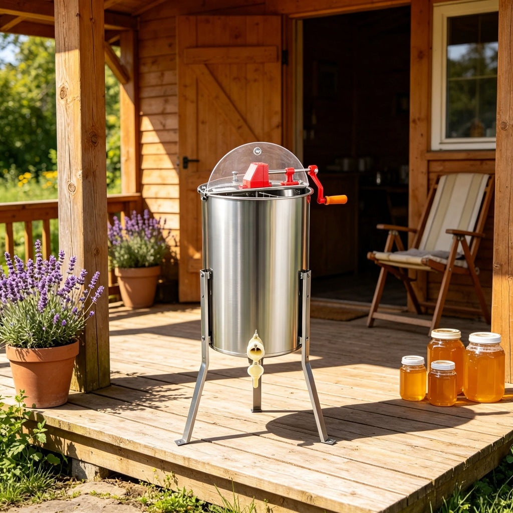 3-Frame Manual Honey Extractor, Stainless Steel Beekeeping Honey Spinner with Adjustable Stand & Lid