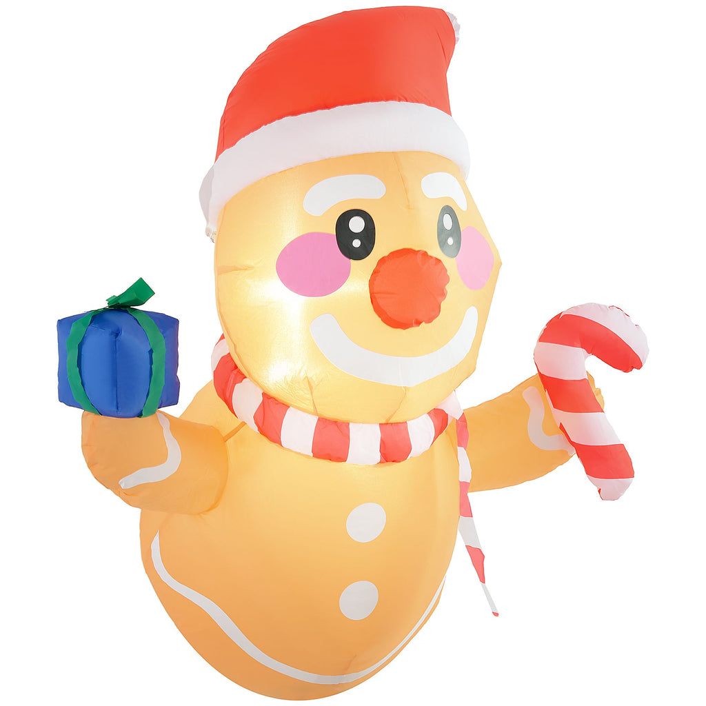 3 FT Blow up Gingerbread with Gift Box & Candy Cane, Lean Out from Window Outdoor Decortaion w/ Built-in LED Lights