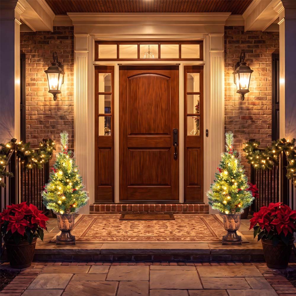 3 FT Christmas Tree Pre-Lit Tabletop Artificial Entrance Tree with 40 Led Lights Set of 2