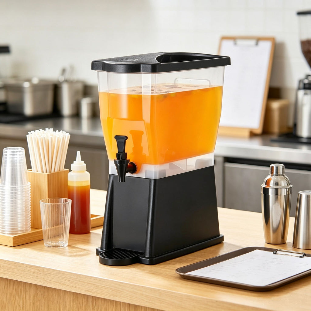 3-Gallon Beverage Dispenser with Stand & Spigot, Plastic Drink Dispenser for Iced Tea, Lemonade, Juice & Water, Ideal for Parties, Restaurants & Hotels