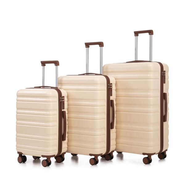 3 in 1 20"/24"/28" 3 pcs/set in ABS Spinner Wheel Luggage, Carry on Suitcase, Matching Color, Combination Lock (Beige)