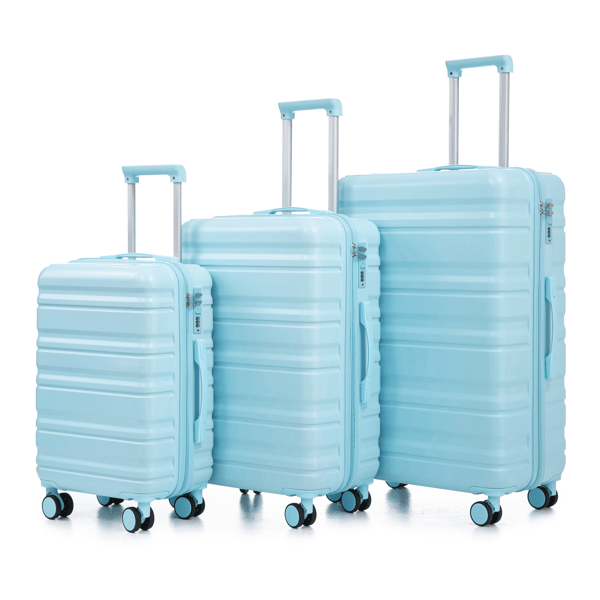 3 in 1 20"/24"/28" 3 pcs/set in ABS Spinner Wheel Luggage, Carry on Suitcase, Matching Color, Combination Lock (Blue)