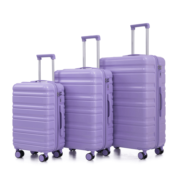 3 in 1 20"/24"/28" 3 pcs/set in ABS Spinner Wheel Luggage, Carry on Suitcase, Matching Color, Combination Lock (Blue+Purple)