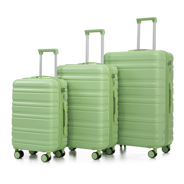 3 in 1 20"/24"/28" 3 pcs/set in ABS Spinner Wheel Luggage, Carry on Suitcase, Matching Color, Combination Lock (Green)