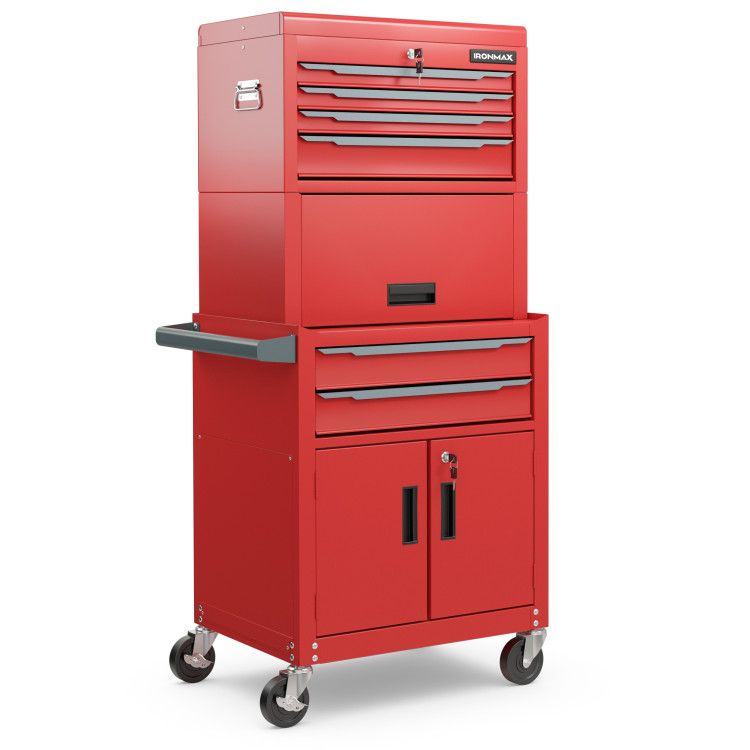 3-in-1 6-Drawer Rolling Tool Chest Storage Cabinet with Universal Wheels and Hooks