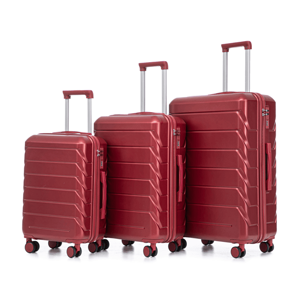 3 in 1 ABS&PC Trolley Box 20in 24in 28in Trolley Box Iron Tie Rod ABSPC Alloy Wine Red