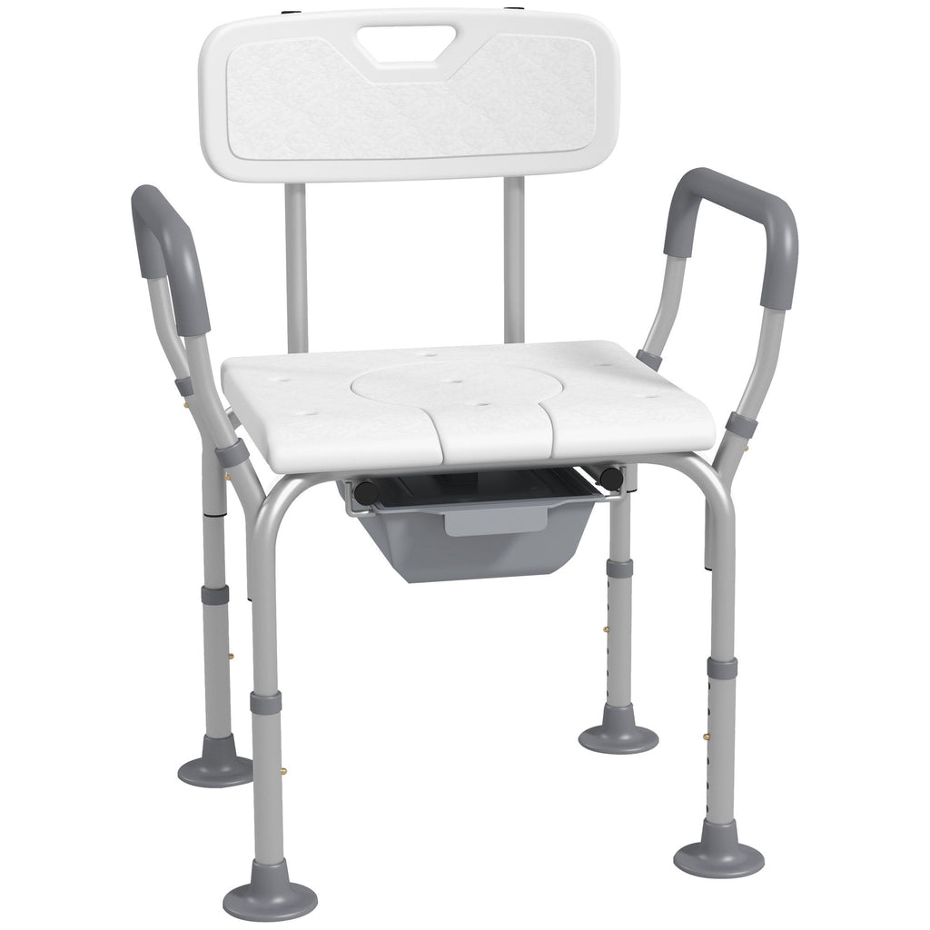 3-in-1 Adjustable Shower Chair, with Back & Arms, Height Adjustable, Bedside Commode, Non-Slip, White