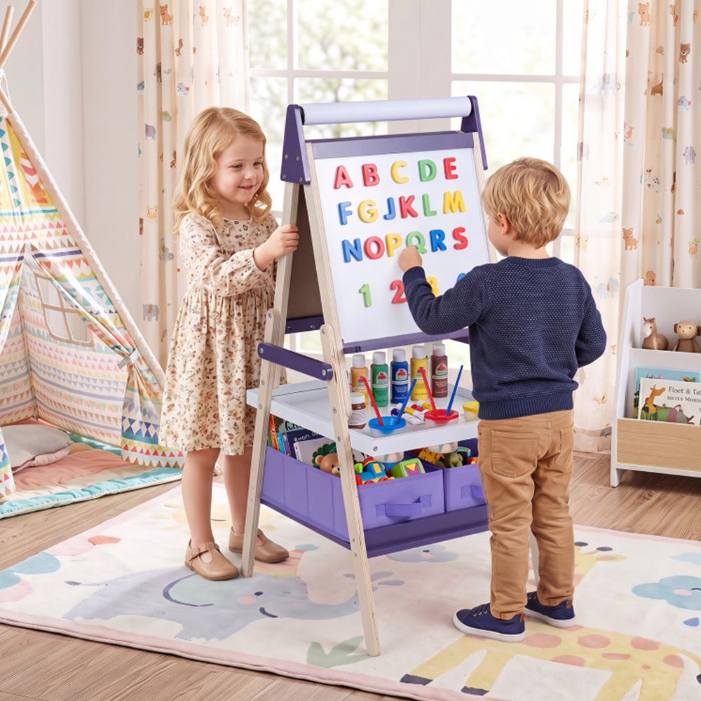3-in-1 Art Easel for Kids with Magnetic Chalkboard and Whiteboard
