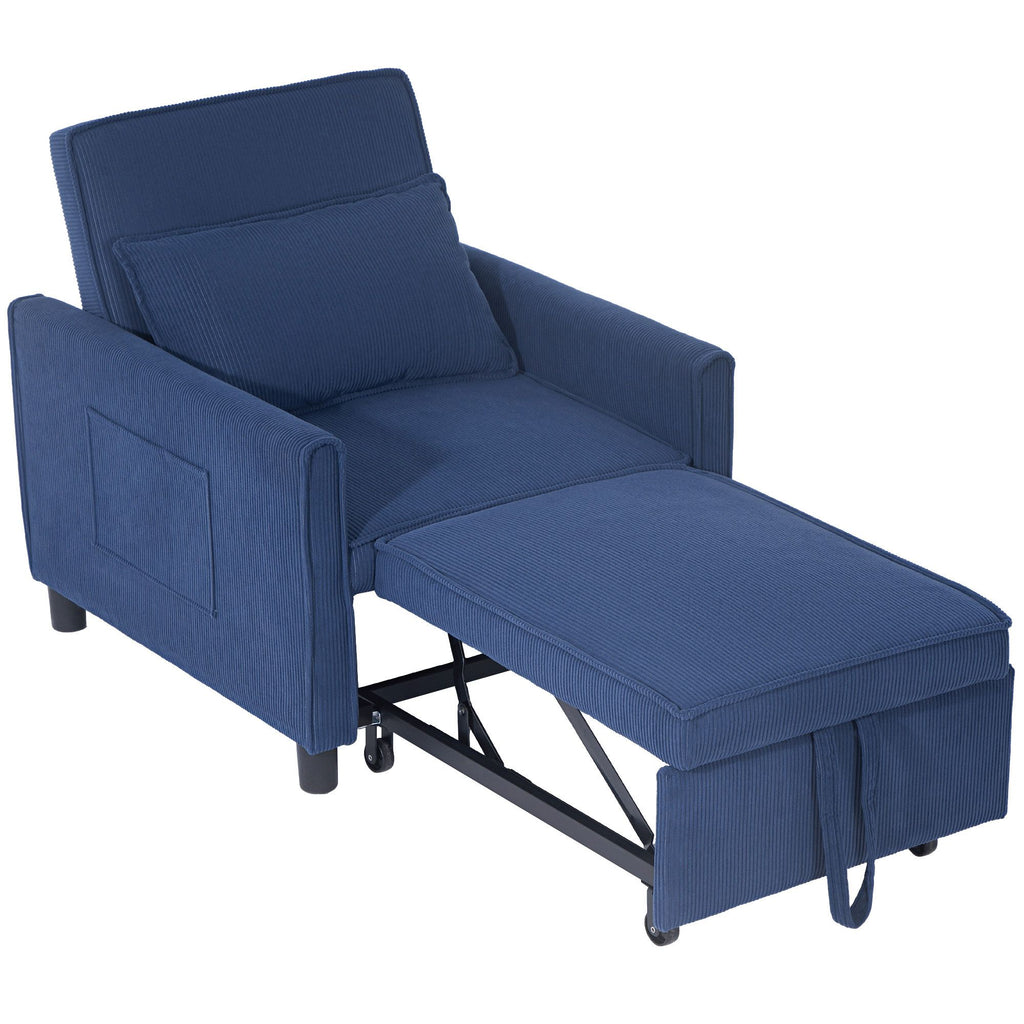 3-in-1 Convertible Chair Bed, Pull Out Sofa Bed Sleeper Chair with Adjustable Backrest, Pillow, and Pockets, Blue
