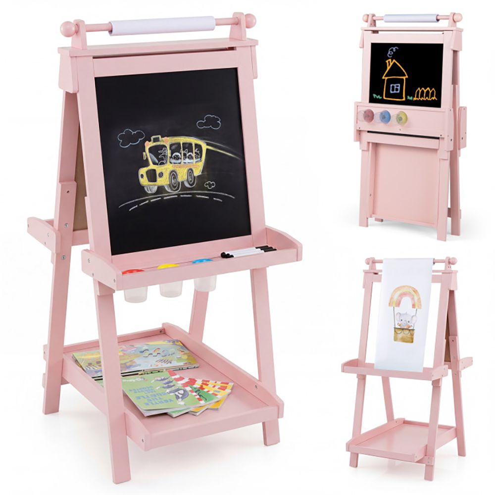 3-in-1 Double-sided Art Easel with Chalkboard and Magnetic Whiteboard