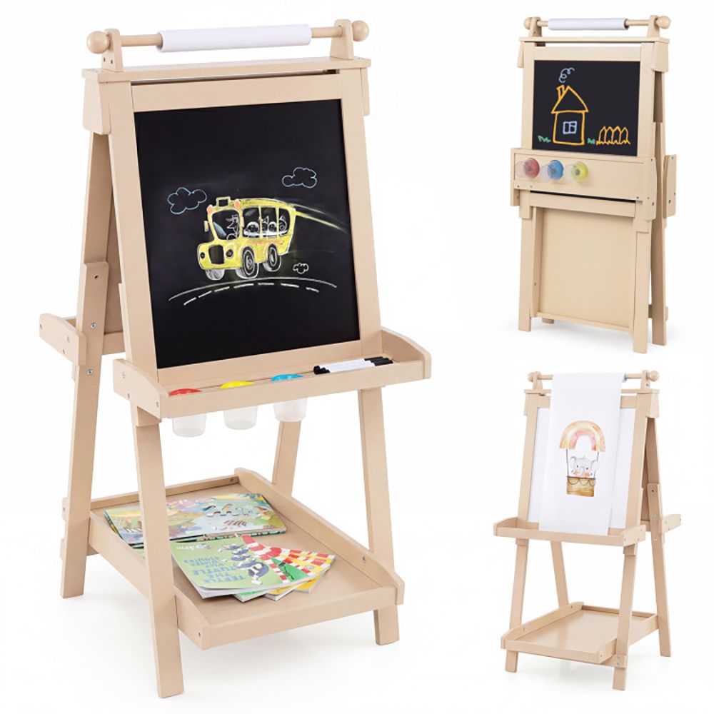 3-in-1 Double-sided Art Easel with Chalkboard and Magnetic Whiteboard