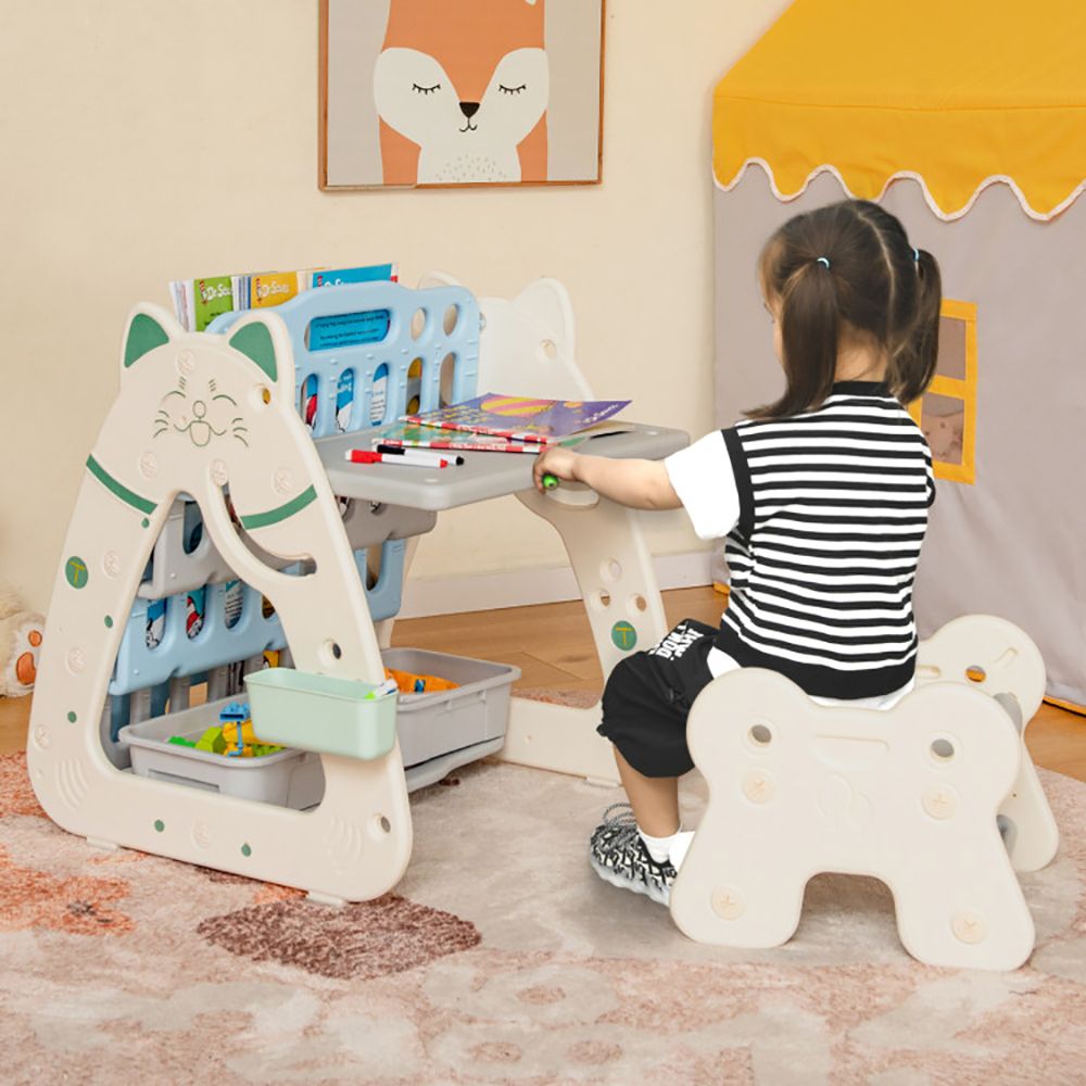3-In-1 Double Sided Magnetic Dry-Erase Board with Stool and Flipped Writing Desktop