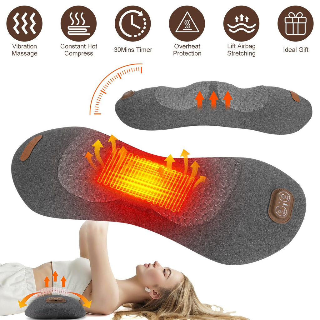 3 in 1 Lumbar Support Pillow with Vibration Massage, Heating & Airbag Stretching, Memory Foam Back Massager for Lower Back Pain Relief, Ergonomic Lumbar Pillow for Home Office Car