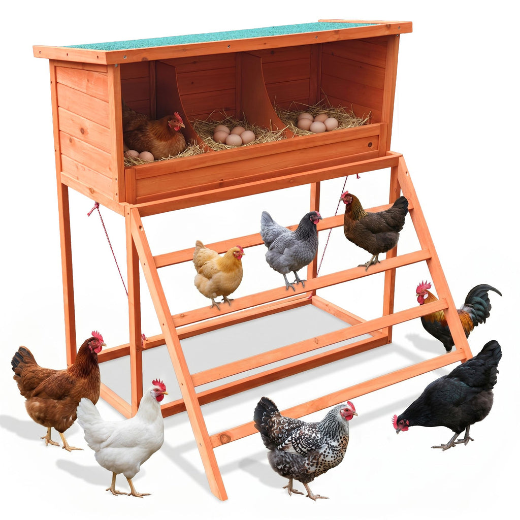 3-in-1 Nesting Boxes for Chickens with Perch and Swing- Wooden Chicken Nesting Box for Poultry 3 Compartments Laying Eggs Nest Box for Chickens, Hens, Ducks