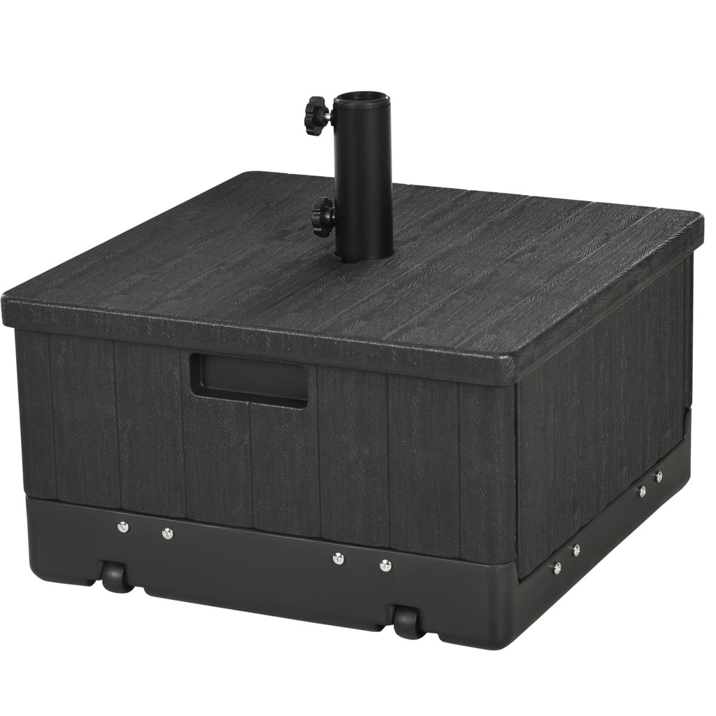 3-in-1 Outdoor Umbrella Base, Coffee End Table, Planter Box with Drainage, Patio Umbrella Stand Table with Wheels and Handles, Black
