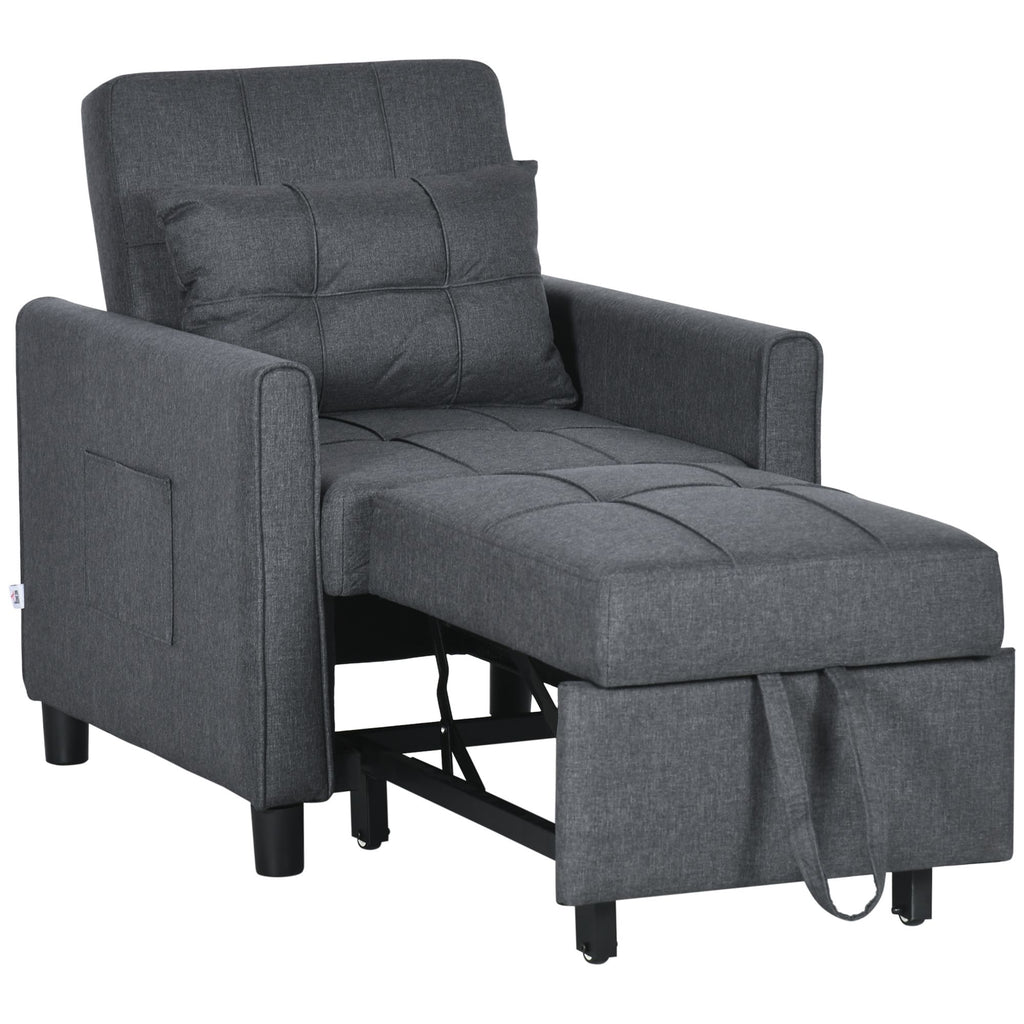 3-in-1 Sleeper Sofa Bed with Pillow and Pockets, Foldable Lounge Chairs with Three-Position Adjustable Backrest Feature, Gray