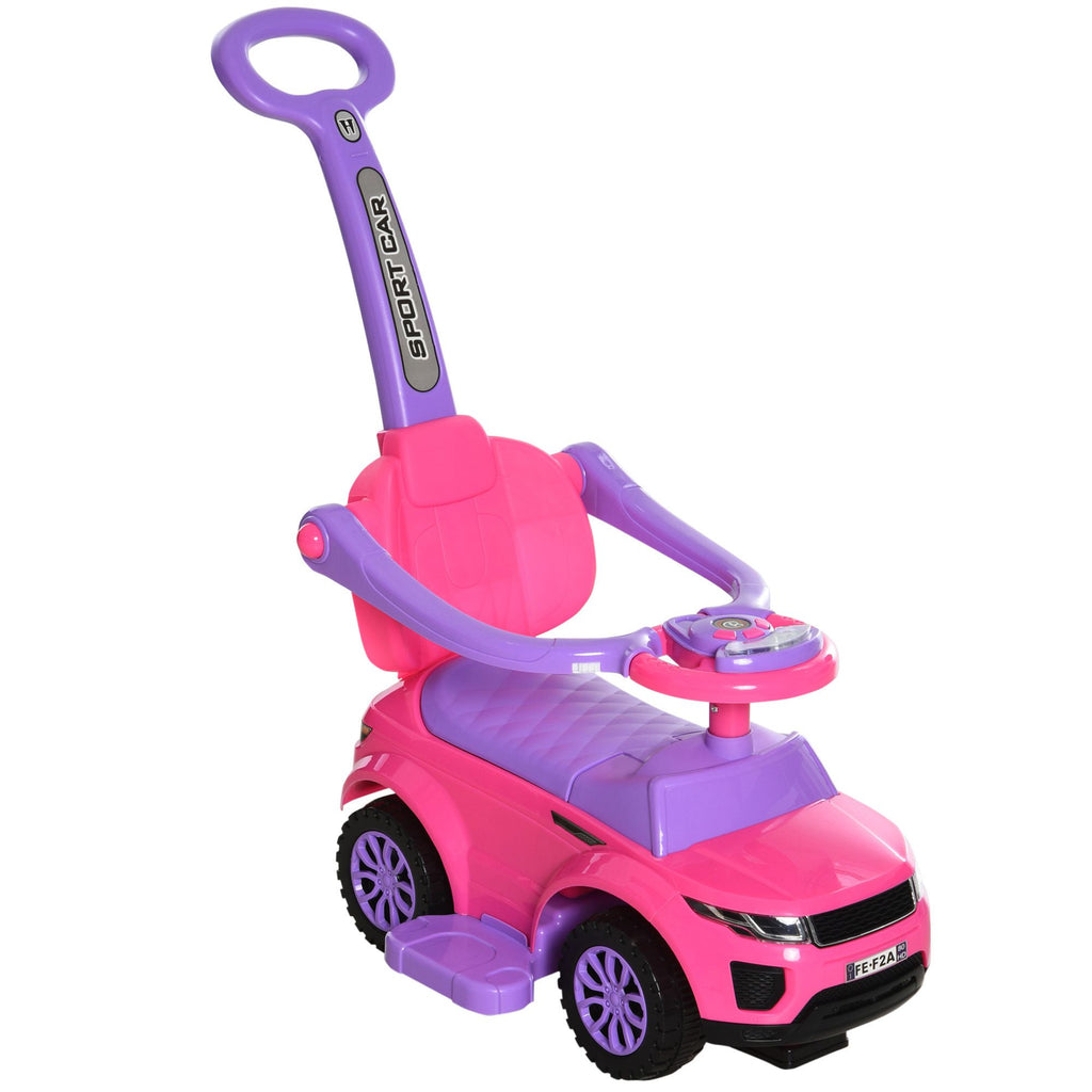 3 in 1 Toddler Ride-On Car, Push Car, Sliding Walking Toy, Horn, Music, Light, Pink, 1-3 Years Old