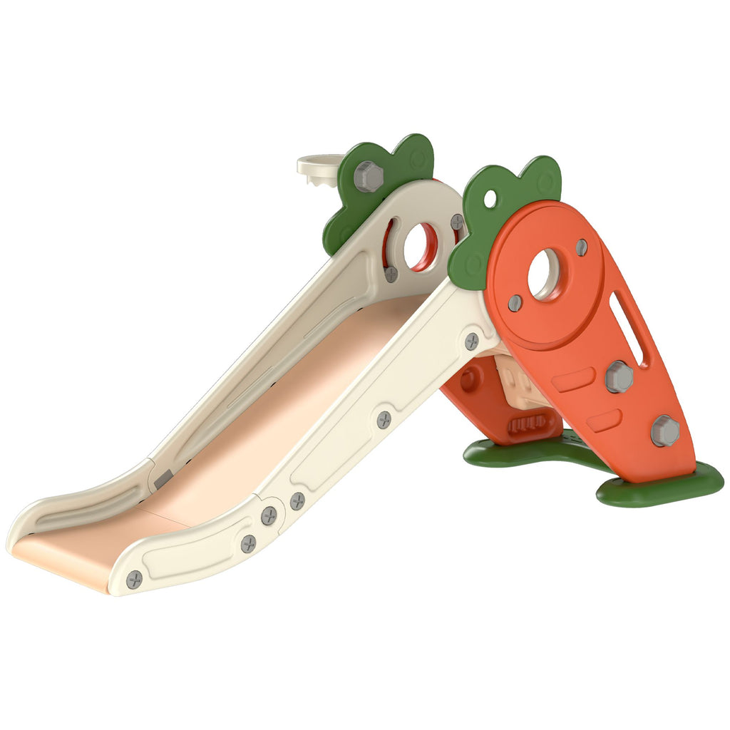 3 in 1 Toddler Slide for Kids Age 1-3 Years, Foldable Carrot-themed Baby Slide with Basketball Hoop, Orange