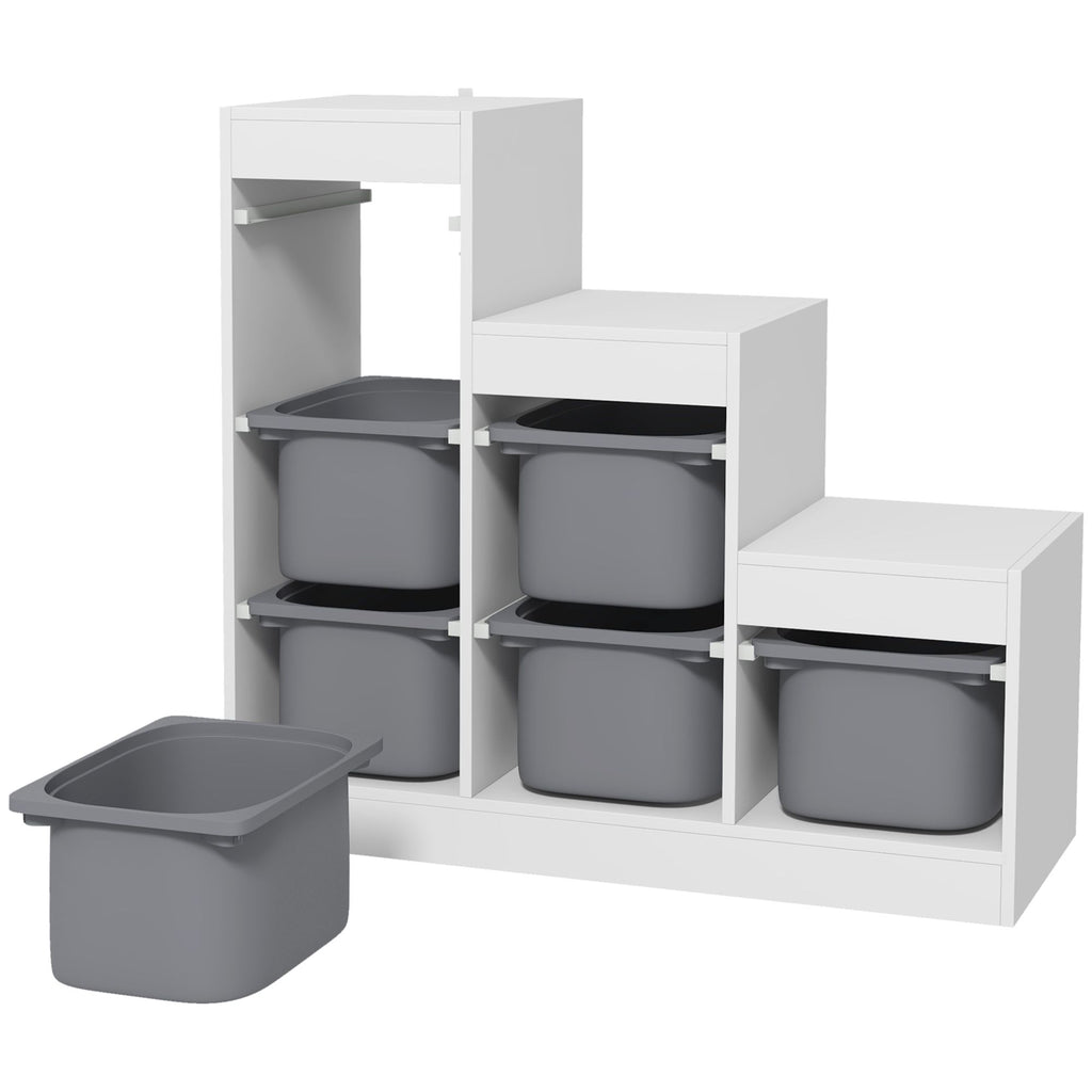 3 Layers Kids Toy Storage Organizer with 6 Storage Bins, Kids Bookshelf for Ages 3-8 Years, Play Room, Bedroom, Gray