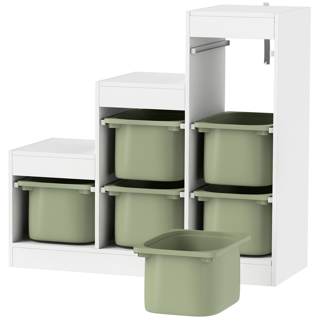 3 Layers Kids Toy Storage Organizer with 6 Storage Bins, Kids Bookshelf for Ages 3-8 Years, Play Room, Bedroom, Green