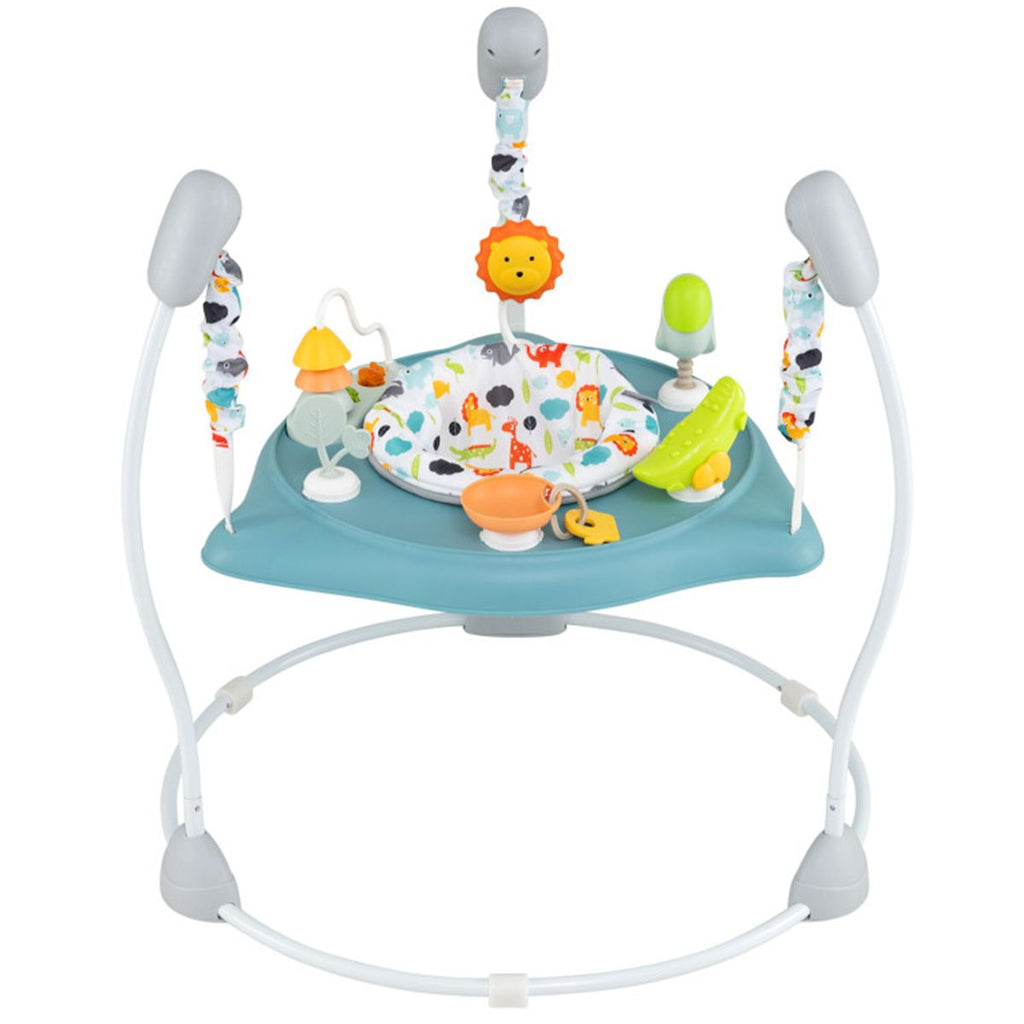 3-Level Height Adjustable Baby Bouncer with Multiple Play Toys, Stable Metal Frame Jumper - Blue