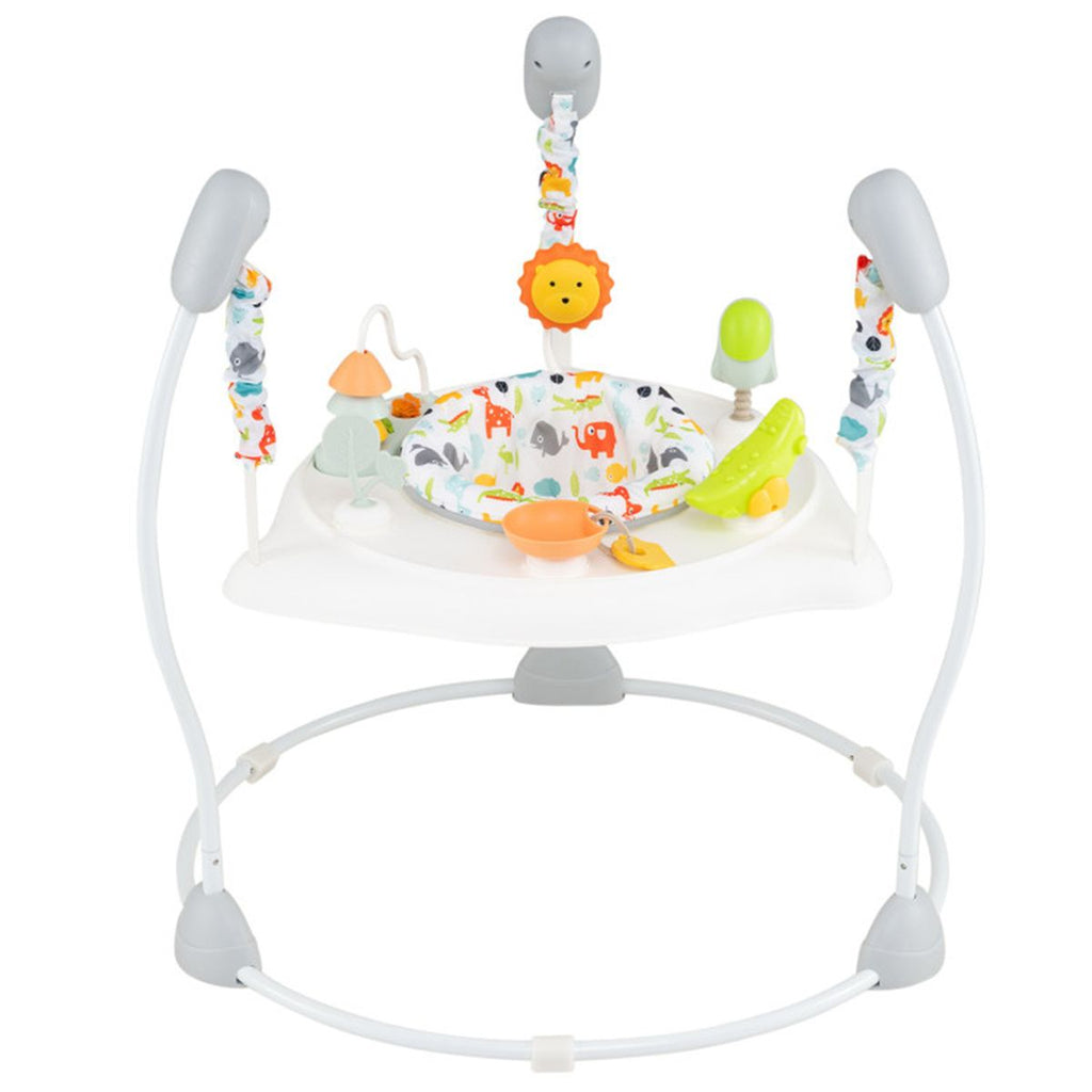 3-Level Height Adjustable Baby Bouncer with Multiple Play Toys, Stable Metal Frame Jumper - White